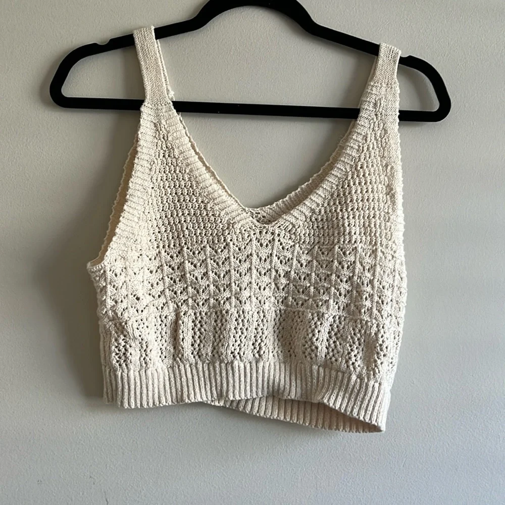 Anthropologie cream/tan XS cropped cardigan button up sweater with matching tank - Picture 2 of 4
